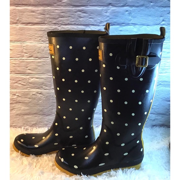 Joules Wellies Women's Black & White Polka Dot Rain Boots Size 10 - Picture 2 of 4
